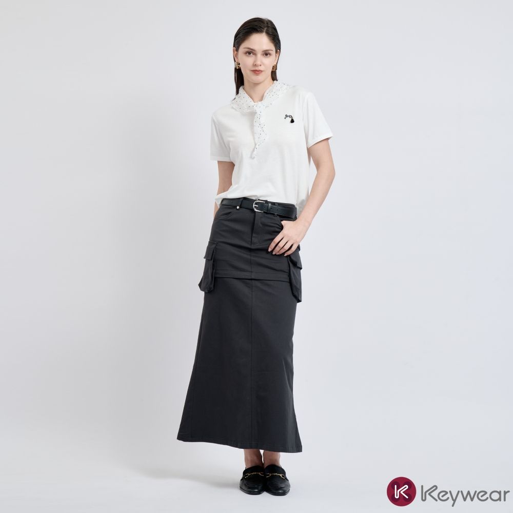 KeyWear奇威名品    顯瘦工裝魚尾長裙-短裙-自行變換兩穿(共2色)-藍色