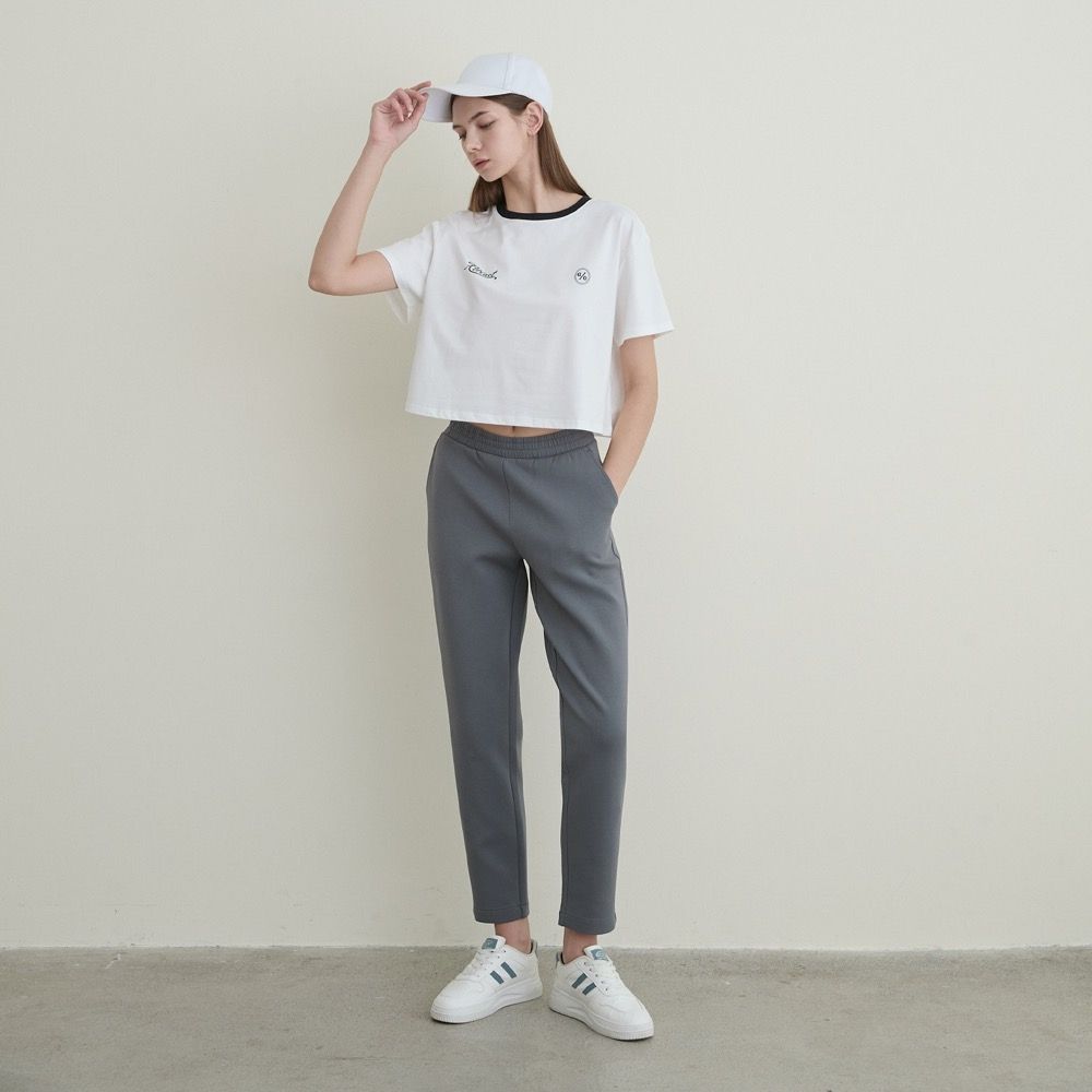 GIORDANO 女裝高彈力鬆緊腰九分褲 New Preppy系列【多色任選】 (14 熔岩煙灰)