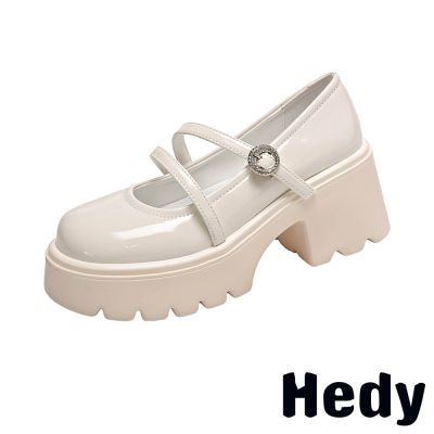 HEDY 休閒鞋 粗跟鞋 厚底鞋 娃娃鞋/可愛小圓釦Z字帶粗跟厚底娃娃鞋 白