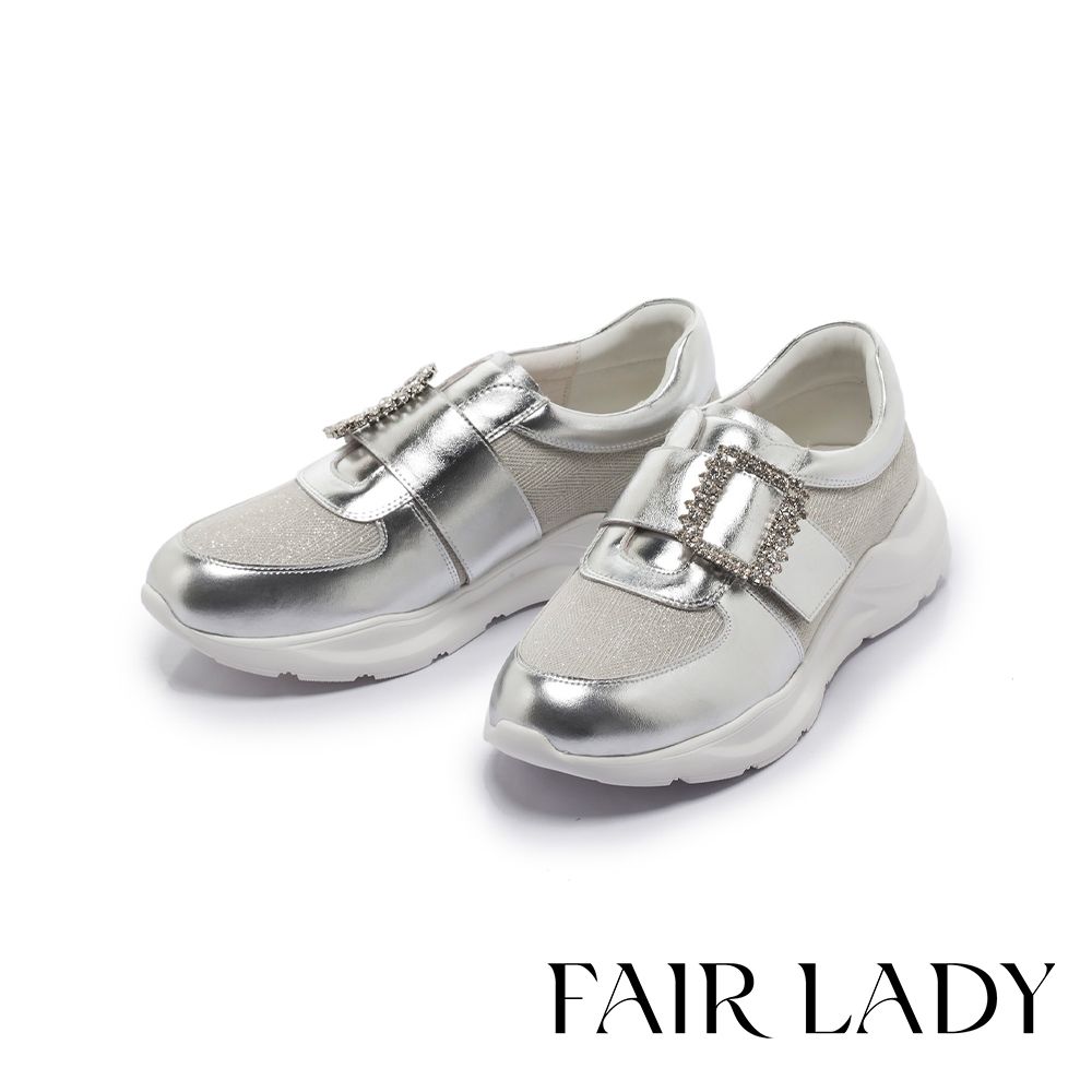 FAIR LADY 軟實力 閃亮方鑽超輕量厚底休閒鞋 閃耀銀 (5B3092)