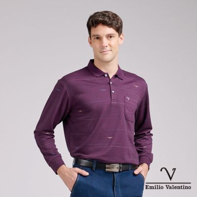 Emilio Valentino 範倫鐵諾 男長袖POLO衫 保暖蓄熱 口袋 紅(15-5V9993)