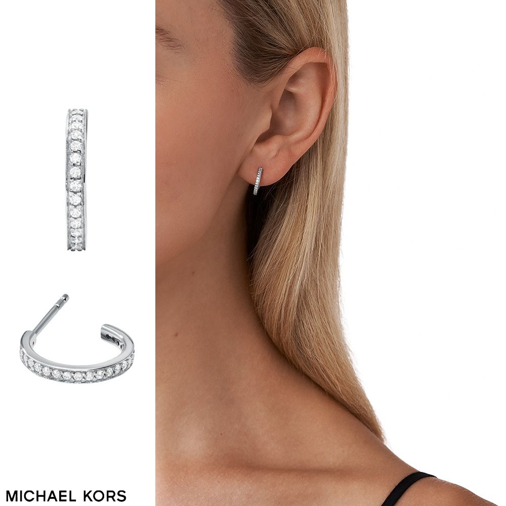 MICHAEL KORS Premium 925純銀迷你圈式耳環-銀色 MKC1177AN040