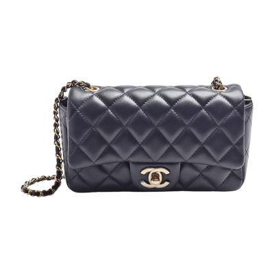 CHANEL香奈兒 CHANEL 經典 Mini Flap 雙C LOGO 菱格紋小羊皮斜/肩背包(黑色)
