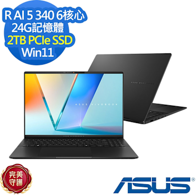 ASUS華碩 ASUS 華碩 M5606KA 16吋效能筆電Ryzen AI 5 340/24G/2TB SSD/Vivobook S16 OLED/極致黑/特仕版