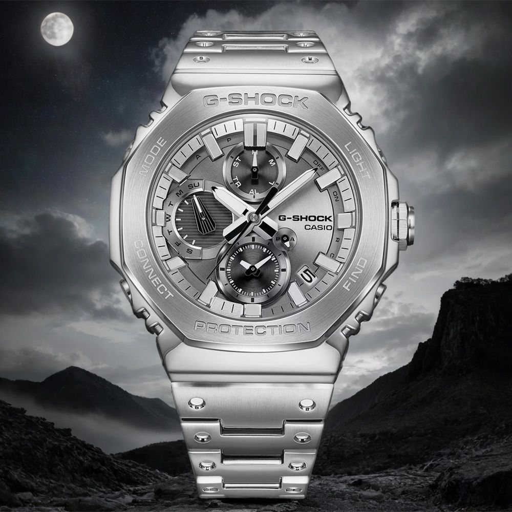 CASIO 卡西歐 G-SHOCK 全金屬八角太陽能藍芽計時錶 手錶 開學換新季 送禮推薦-銀 GMC-B2100ADS-1A