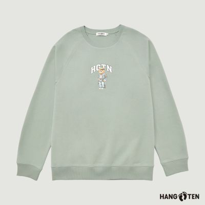 Hang Ten 男裝- 加州熊休閒印花大學T-冰山綠