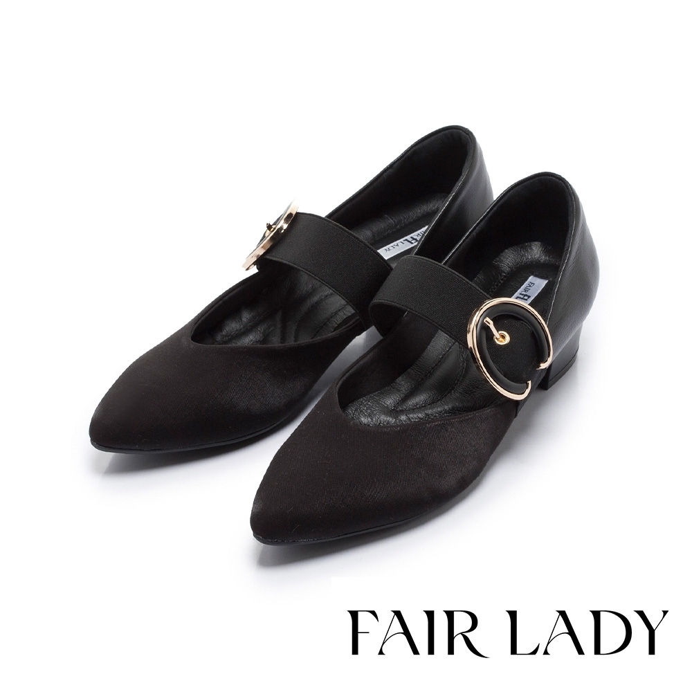 FAIR LADY 芯太軟 腰帶裝飾瑪莉珍中跟鞋 黑 (602370)