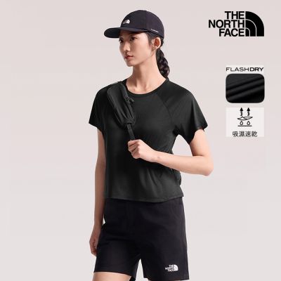 【The North Face 官方旗艦】北面女款黑色FLASHDRY速乾柔軟短袖T恤｜8GXWMS7 排汗衫