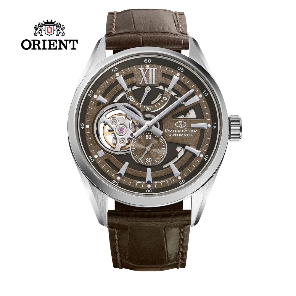 ORIENT STAR 東方之星 OPEN HEART系列 鏤空機械錶 皮帶款 咖啡色 RE-AV0139Y - 41mm
