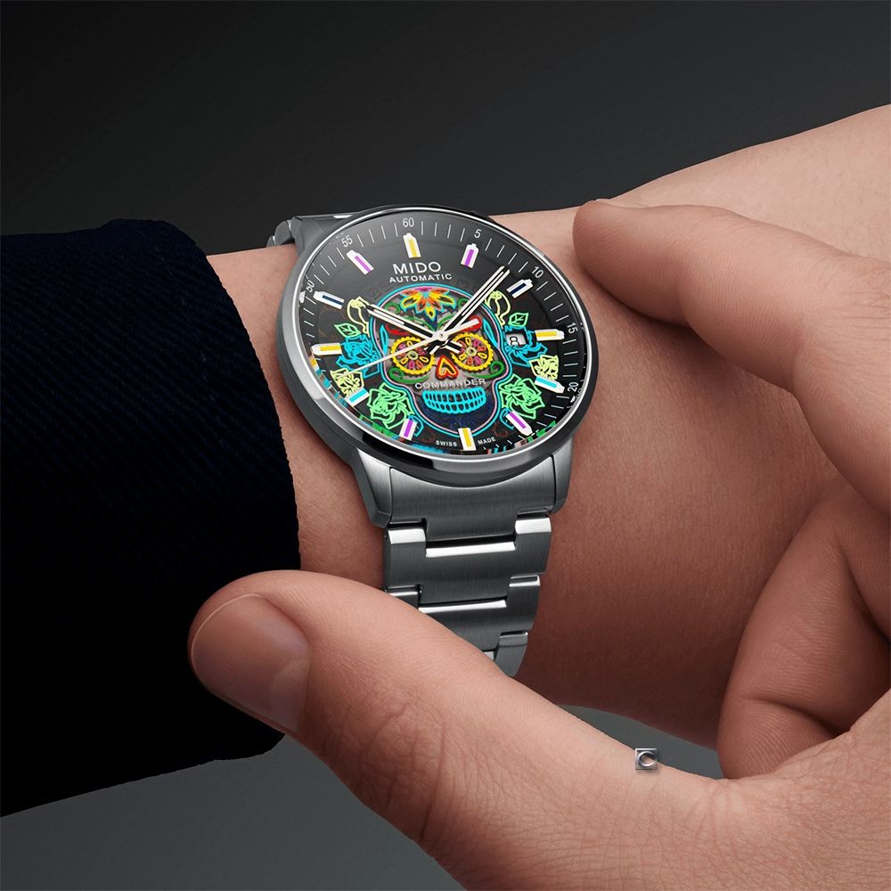 文玩堂（满天星四棱收藏级）45mm MIDO 美度Commander Gradient Catrines 墨西哥亡靈節特別版腕錶套組
