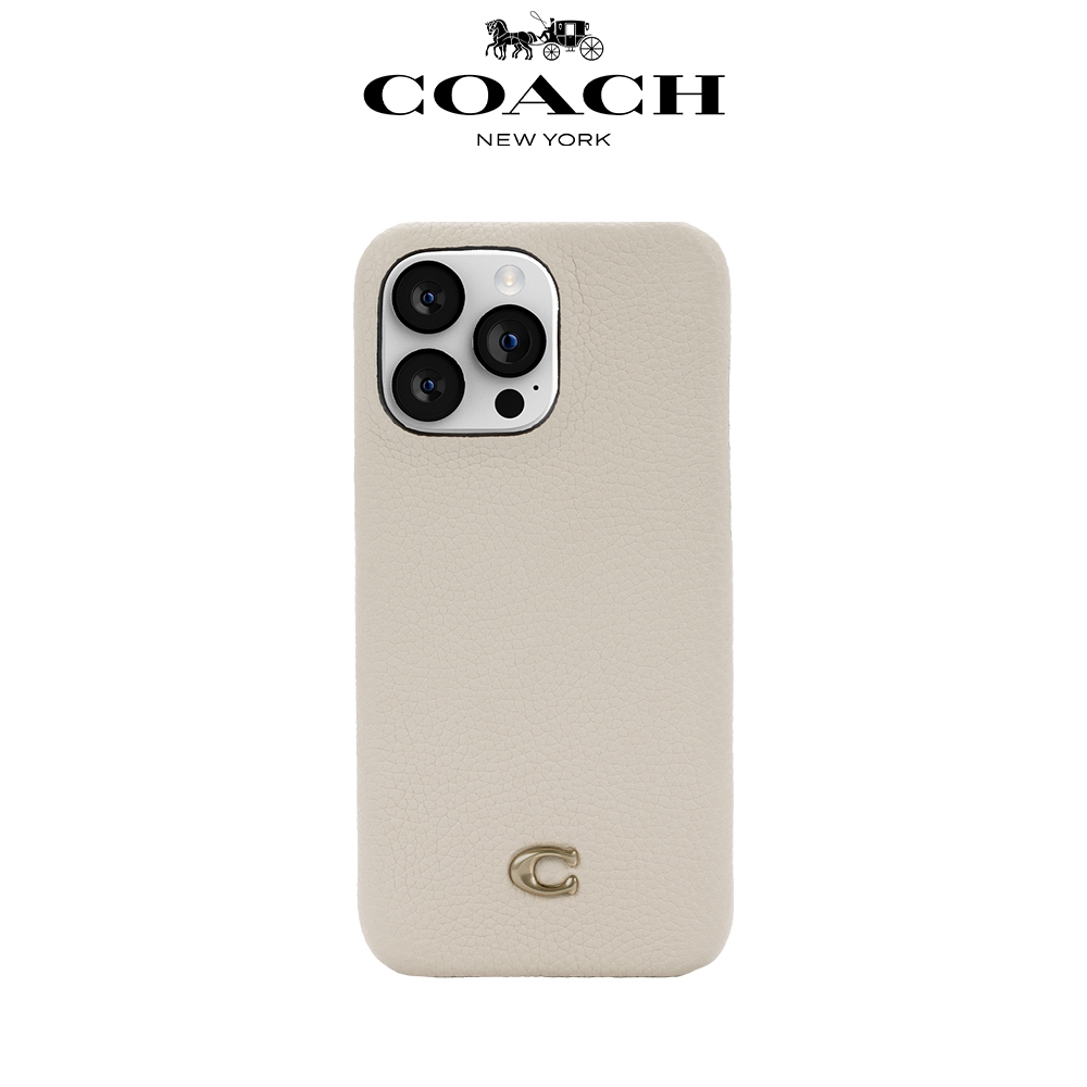 【COACH】iPhone 14系列 精品手機殼 粉白色經典大C