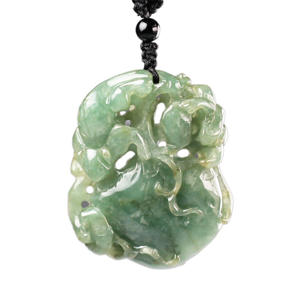 漢石齋】天然翡翠A貨瑞獸福瓜鏤空雕玉佩吊墜飄花種(42*49*12mm) | 漢石