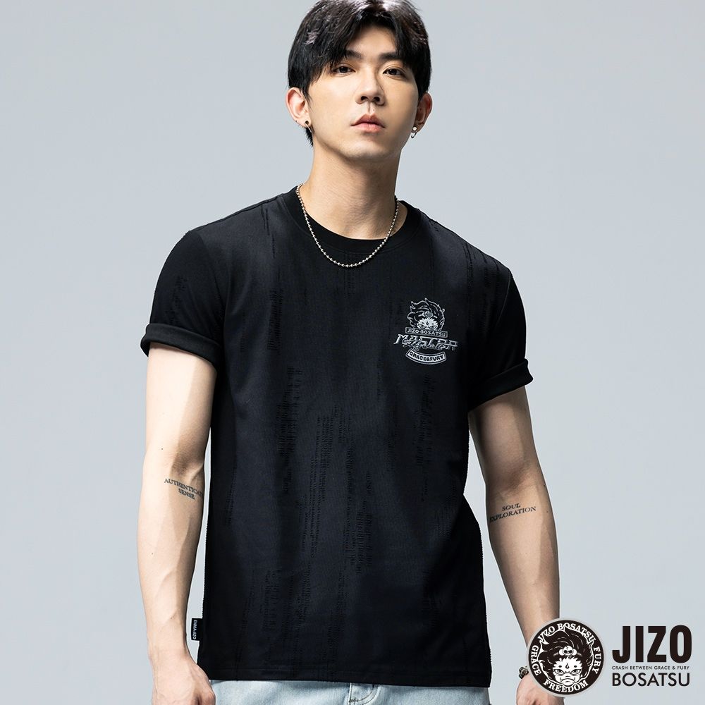 BLUE WAY  地藏小王–地造粗結粒緹花LOGO短TEE(黑)