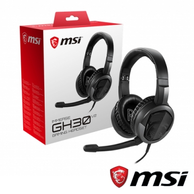 MSI 微星 IMMERSE GH30 V2 輕量級遊戲耳機，搭載 40mm 高解析驅動單元，提供沉浸式立體聲與清晰音質。柔軟蛋白皮耳墊及可調節頭帶，確保長時間遊戲舒適不壓頭。適合電競玩家及日常娛樂，輕鬆提升音效體驗！