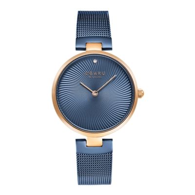 OBAKU 渦旋幾何時尚腕錶-藍X玫瑰金-V256LXVLML-32mm