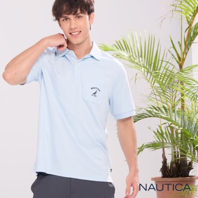 Nautica 官方旗艦 男裝  涼感冰皮純棉口袋短袖POLO衫-淺藍色