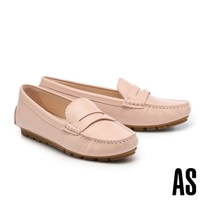 平底鞋 AS 簡約質感純色全真皮便仕樂福平底鞋－粉