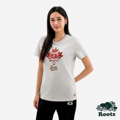 Roots 女裝- ROOTS MAPLE LEAF 短袖上衣-米白混色