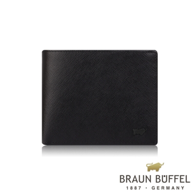 【BRAUN BUFFEL 德國小金牛】臺灣總代理 洛菲諾P-II 12卡中間翻透明窗短夾-黑色/BF347-317-BK