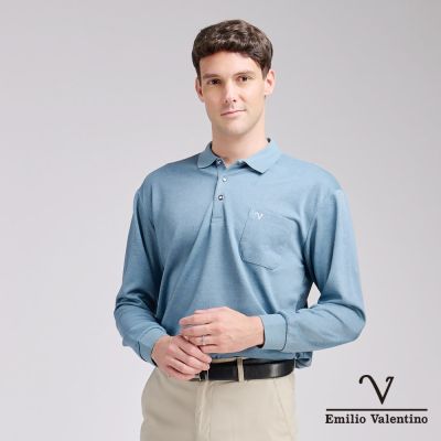 Emilio Valentino 範倫鐵諾 男長袖POLO衫 保暖蓄熱 口袋 綠(15-5V9986)