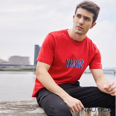 Nautica 男裝 潮流品牌LOGO撞色短袖T恤-紅色