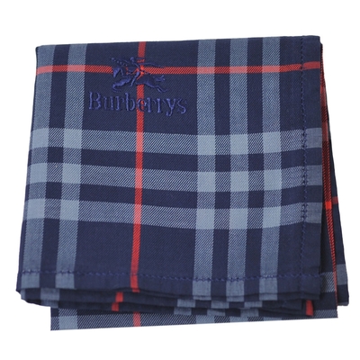 BURBERRY 巴寶莉 經典正格紋戰馬字母刺繡LOGO圖騰棉質帕領巾(深藍系/46CM)