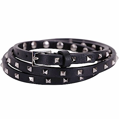 VALENTINO Rockstud 仿舊鉚釘三繞小牛皮手環(黑色)