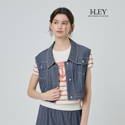 ILEY伊蕾 無袖縲縈前開釦短版牛仔背心(藍；M-XL)