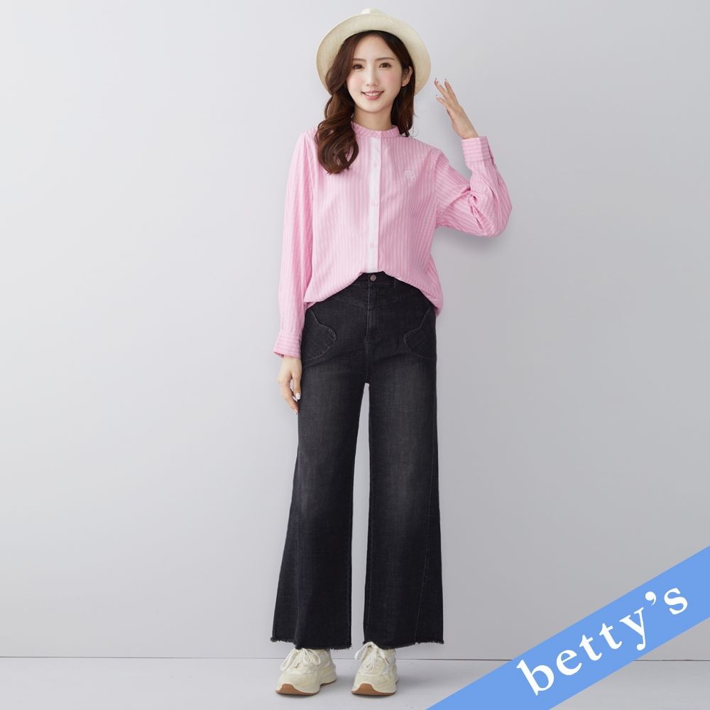 betty’s貝蒂思　愛心口袋鬚邊牛仔褲(黑色) (黑色)