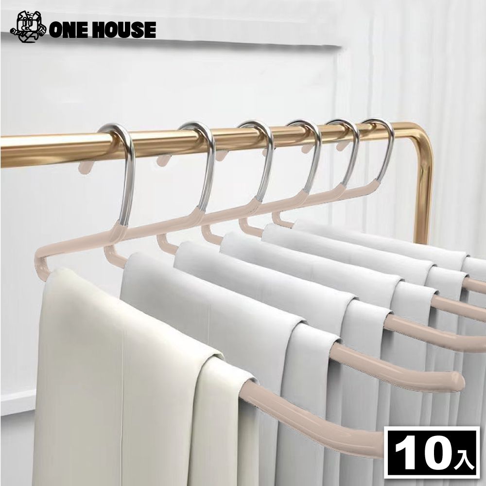 【ONE HOUSE】10入_L型魔術衣褲架 (浸膠衣架/褲夾/褲架/裙夾/無痕衣架/衣架)