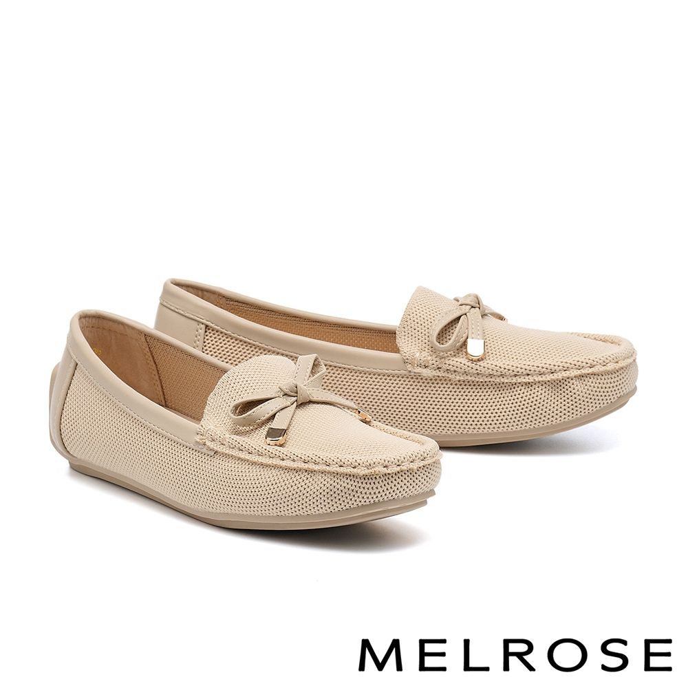 平底鞋 MELROSE 美樂斯 復古品味蝴蝶結飛織布樂福平底鞋－米
