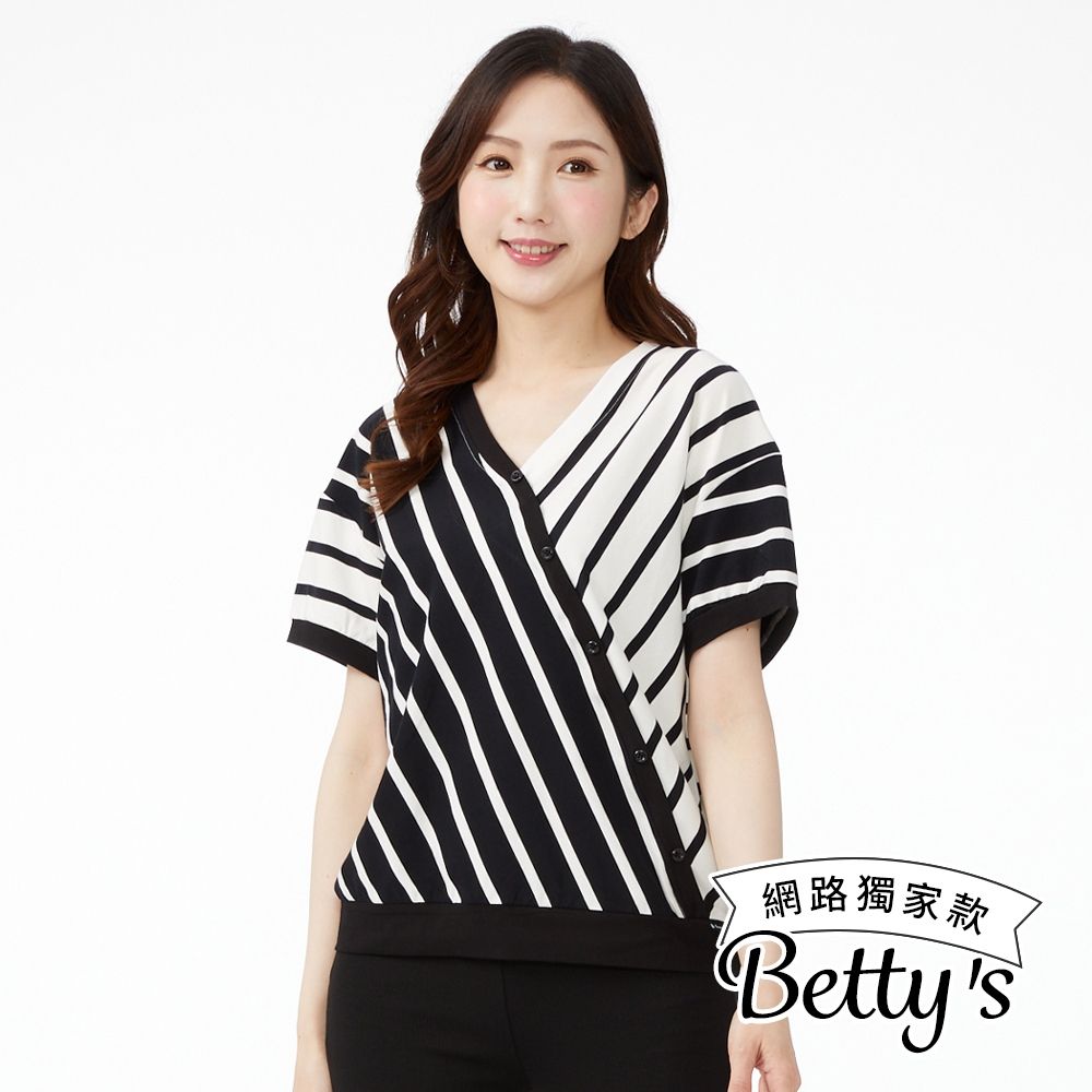 betty’s網路款　黑白條紋V領上衣(黑色) (黑色)