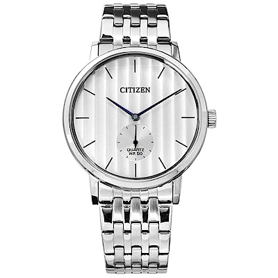 CITIZEN 星辰錶 日本機芯礦石強化玻璃不鏽鋼手錶-銀白色/39mm