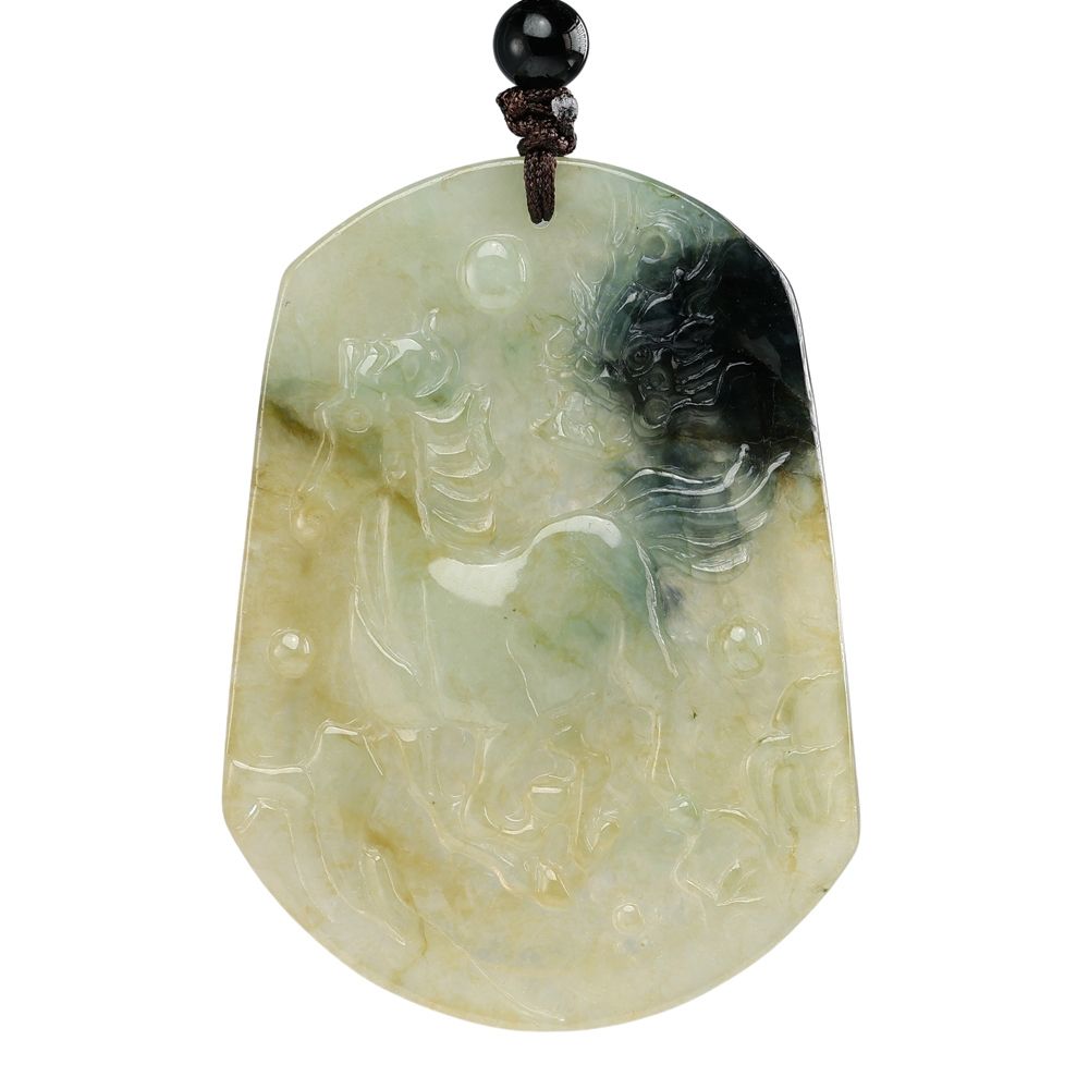 漢石齋】天然翡翠A貨一馬當先玉佩吊墜冰糯種飄花帶黃翡(41*56*4mm