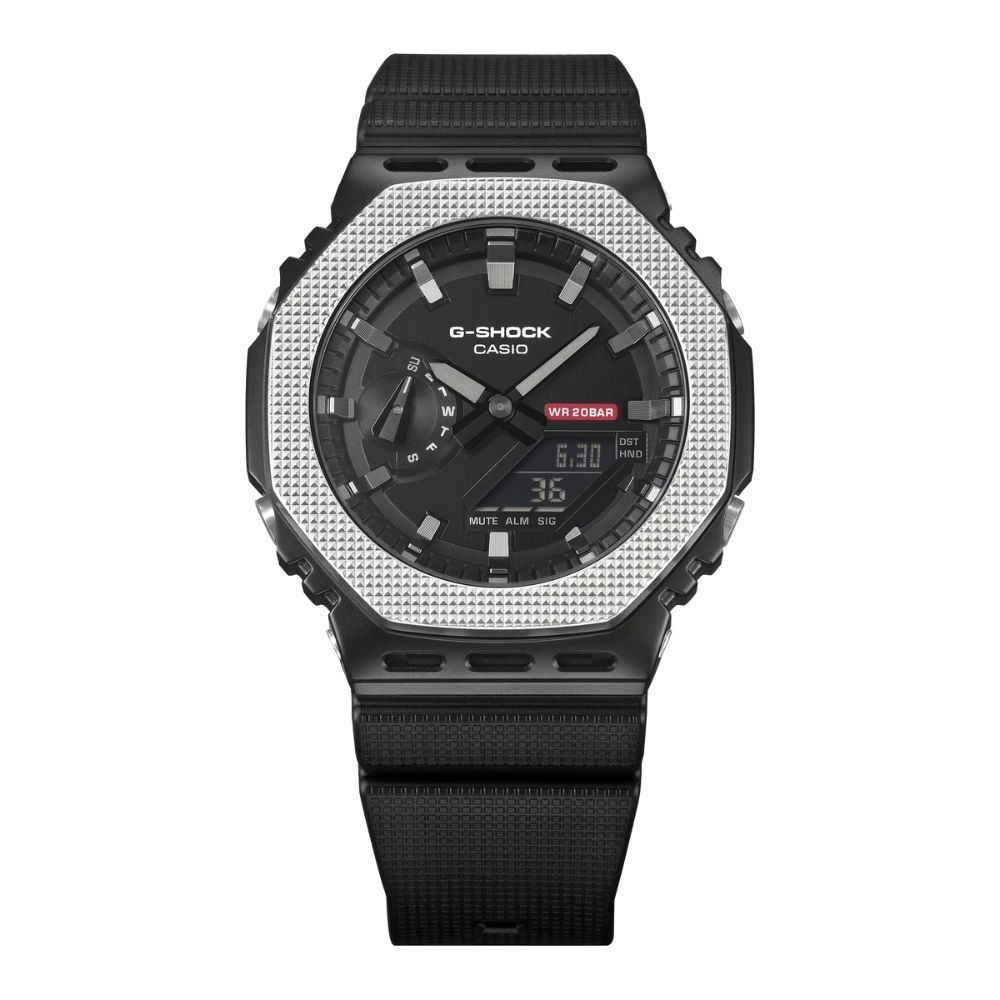 CASIO卡西歐 G-SHOCK 現代工業風 金屬紋理錶圈 黑 GM-2100BM-1A_44.4mm