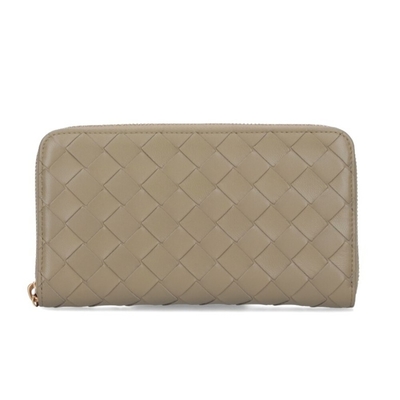BOTTEGA VENETA 寶緹嘉 Intrecciato Zip Around 經典編織 羊皮 拉鍊 皮夾 卡夾 長夾 灰褐色 608053