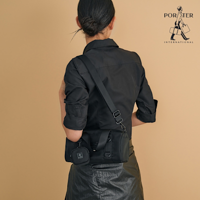 PORTER INTERNATIONAL - 圓筒輪廓ROLLIN手提包(附迷你萬用包)(M) - 黑