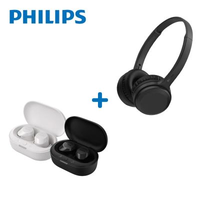 PHILIPS 飛利浦 超值耳機組 - TAT1209通話降噪重低音藍牙耳機+TAT1108BK釹磁鐵單體藍牙耳罩耳機