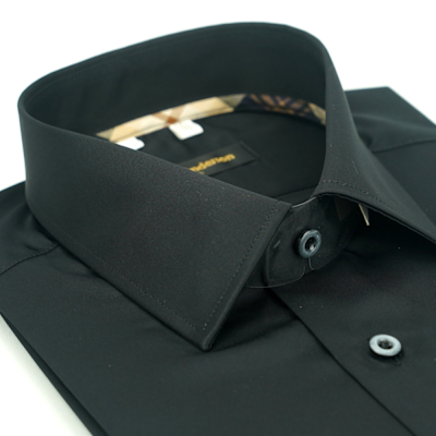 金安德森 經典格紋繞領黑色吸排窄版長袖襯衫