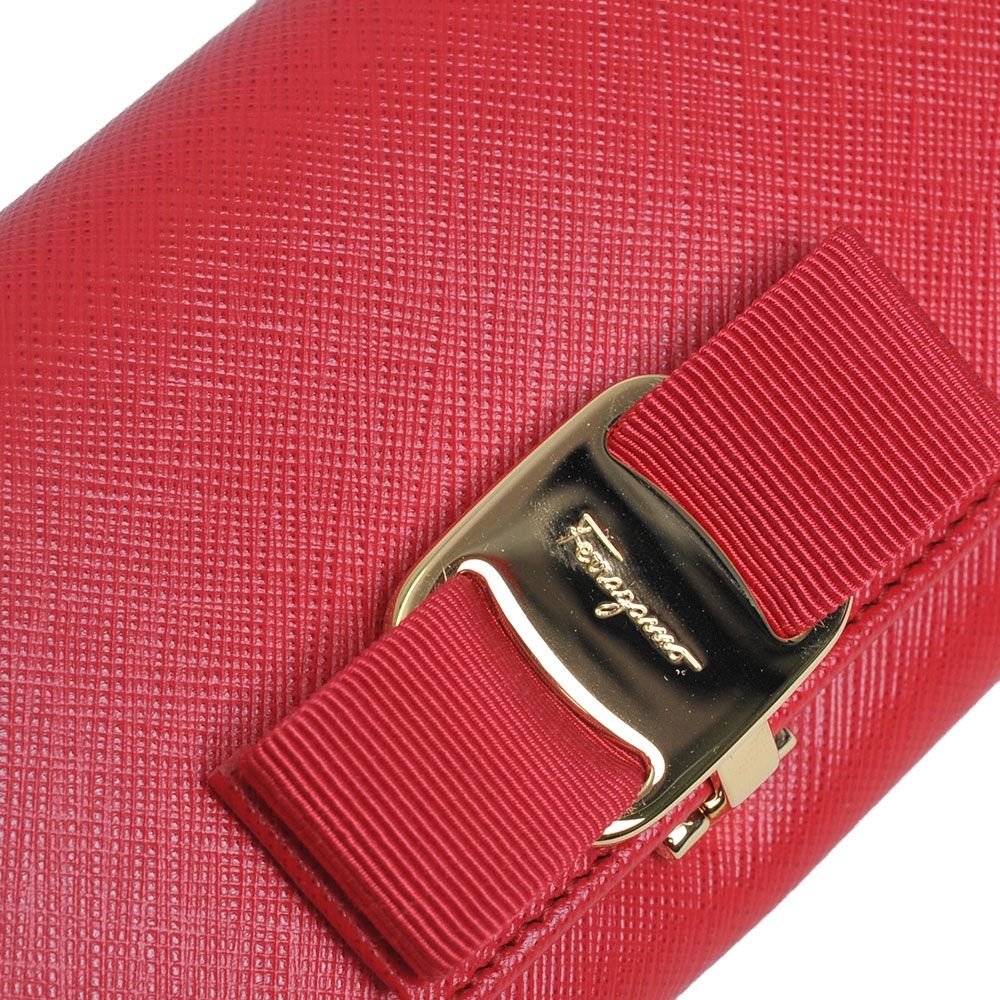Salvatore Ferragamo 經典防刮牛皮蝴蝶結扣壓式長夾(紅色系/22B559