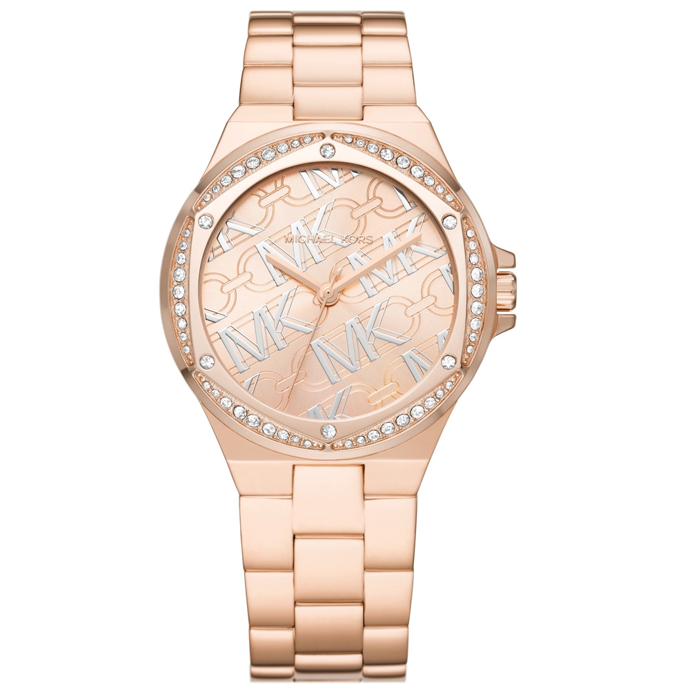 MICHAEL KORS / 經典LOGO 晶鑽奢華日本機芯礦石強化玻璃不鏽鋼手錶-鍍