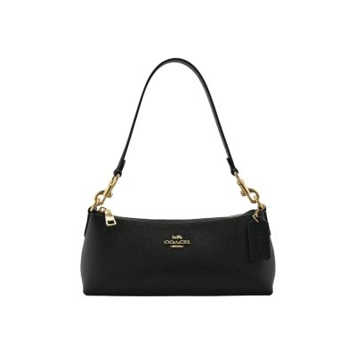 COACH CHARLOTTE 黑色防刮皮橫式手提肩背小包
