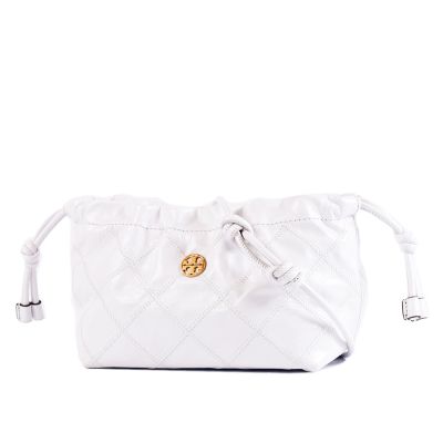 TORY BURCH WILLA 菱格紋束口磁釦肩背/斜背雲朵包-白色/小