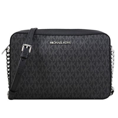 MICHAEL KORS Jet Set 經典印花款拉鍊斜背方包(黑灰)