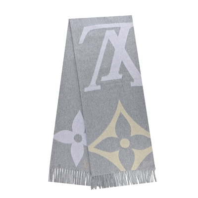 LOUIS VUITTON路易威登 Louis Vuitton The Ultimate Monogram圖案羊毛混紡圍巾(淺灰)M77637