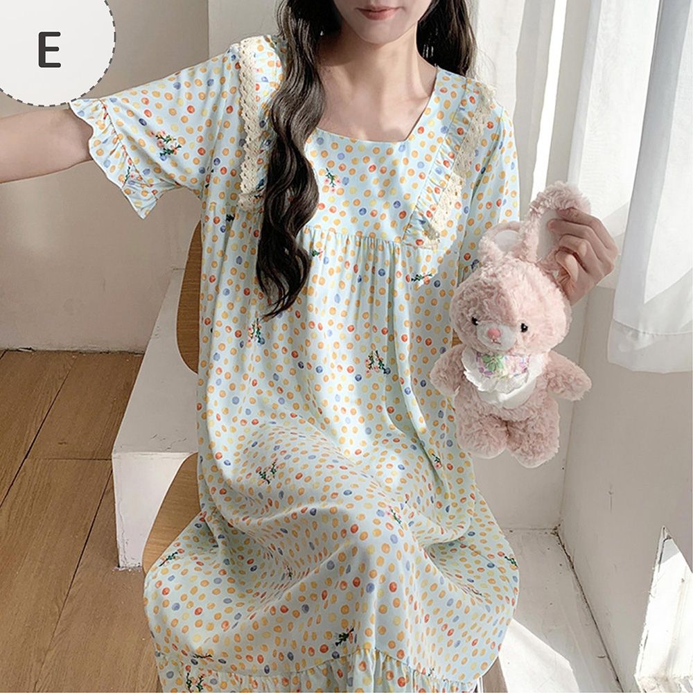 Sleeping Beauty 慢生活花花短袖居家睡裙-6色可選 (E)