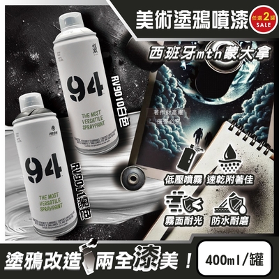 (2罐任選超值組)西班牙mtn蒙大拿-94速乾防水抗刮耐光霧面美術塗鴉噴漆400ml/罐(藝術創作低壓塗漆,傢俱擺飾改造噴膠,標誌看板著色塗料)