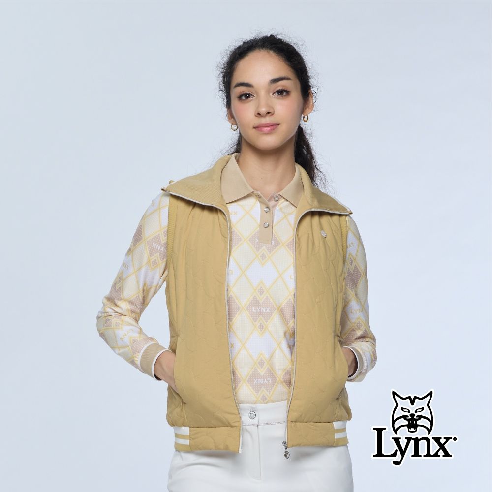 【Lynx Golf】女款天絲棉保暖立領背心/高爾夫球(三色) (黃卡其色)
