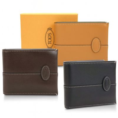 TOD S Di 經典橢圓飾牌 明線壓紋牛皮6卡對折短夾-3色可選