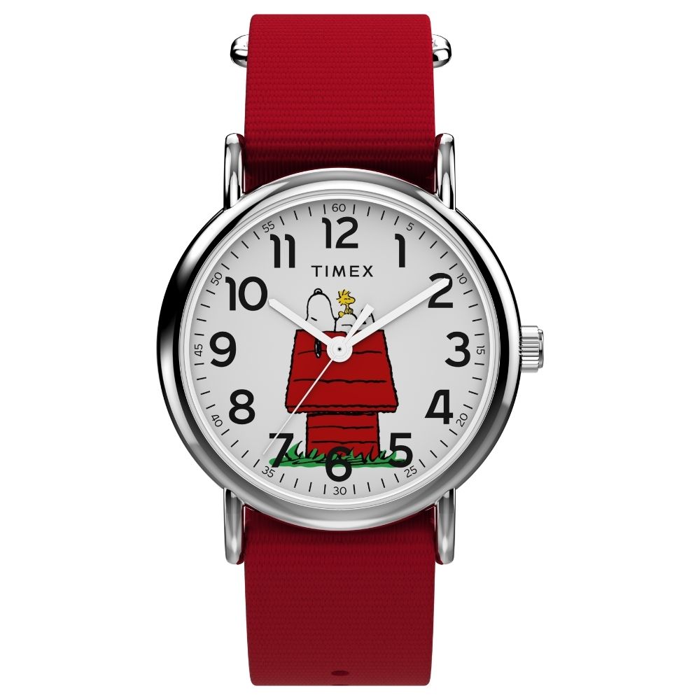 TIMEX  天美時  x Peanuts Weekender 史努比狗屋 38 毫米 尼龍錶帶腕錶(紅TXTW2Y31200)